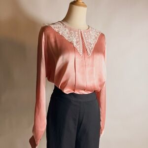 Elegant Pink Blouse with Lace Detail